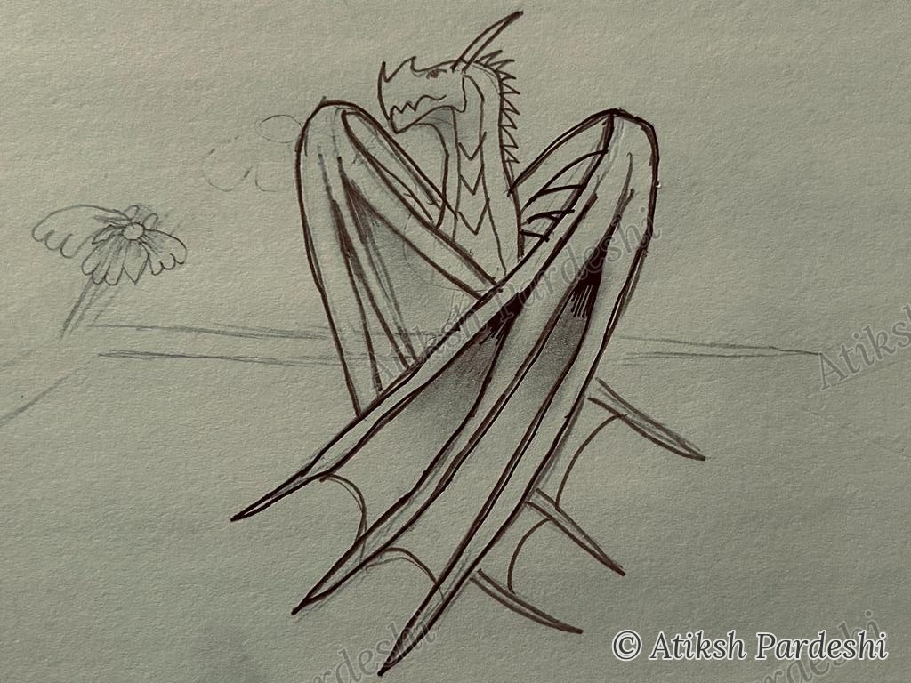 Dragon with folded, crossed wings
