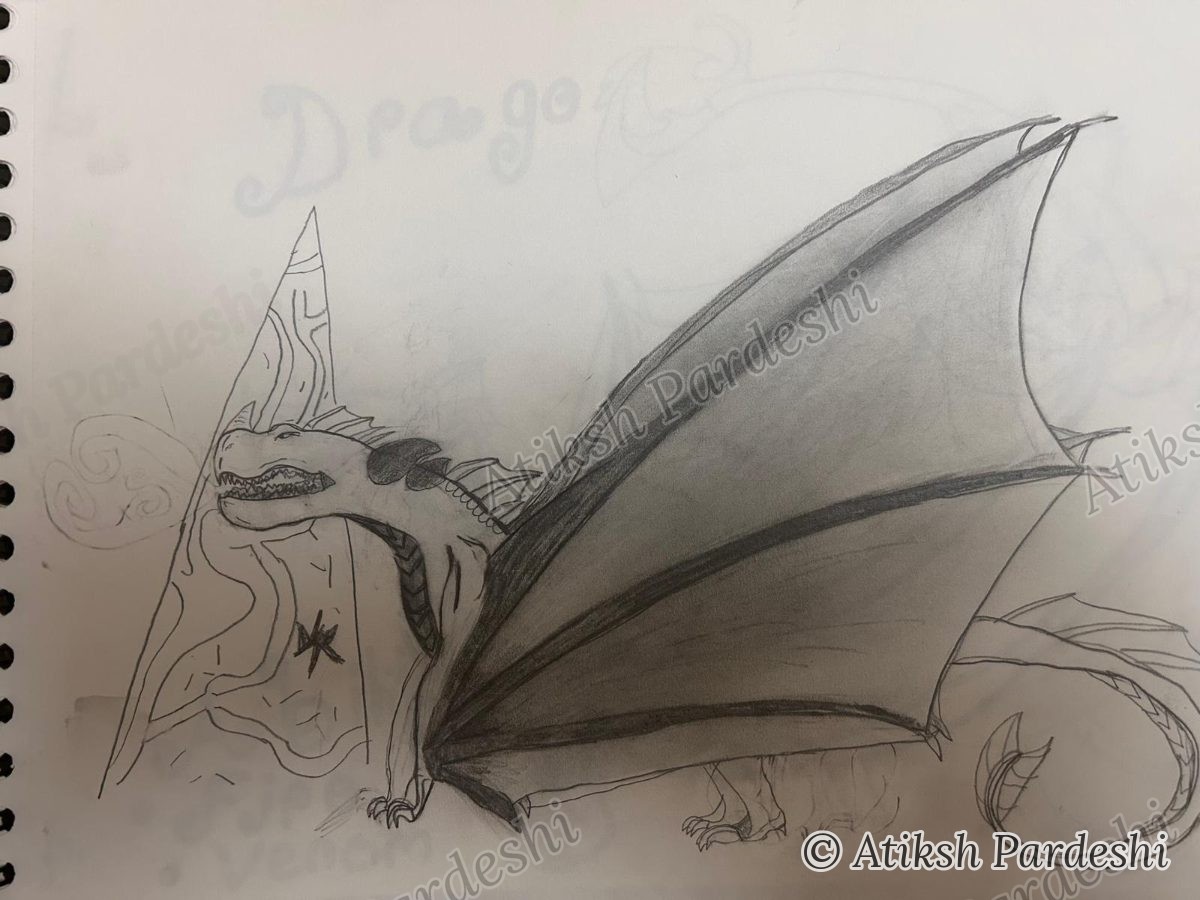 Dragon with spread wing, shaded study