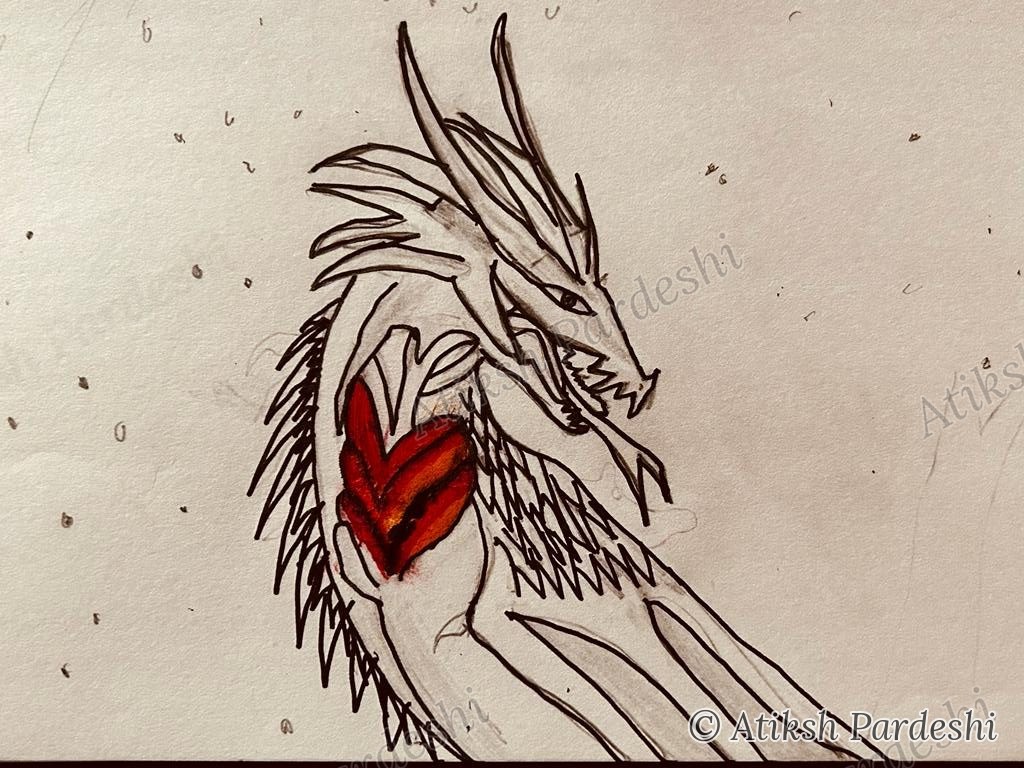 Dragon head study with red highlight