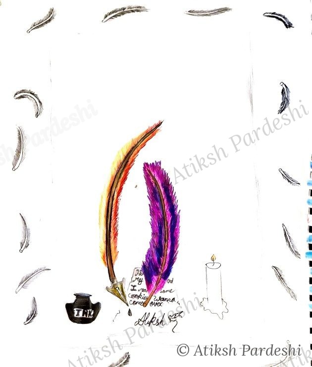 Illustrated feather quill study