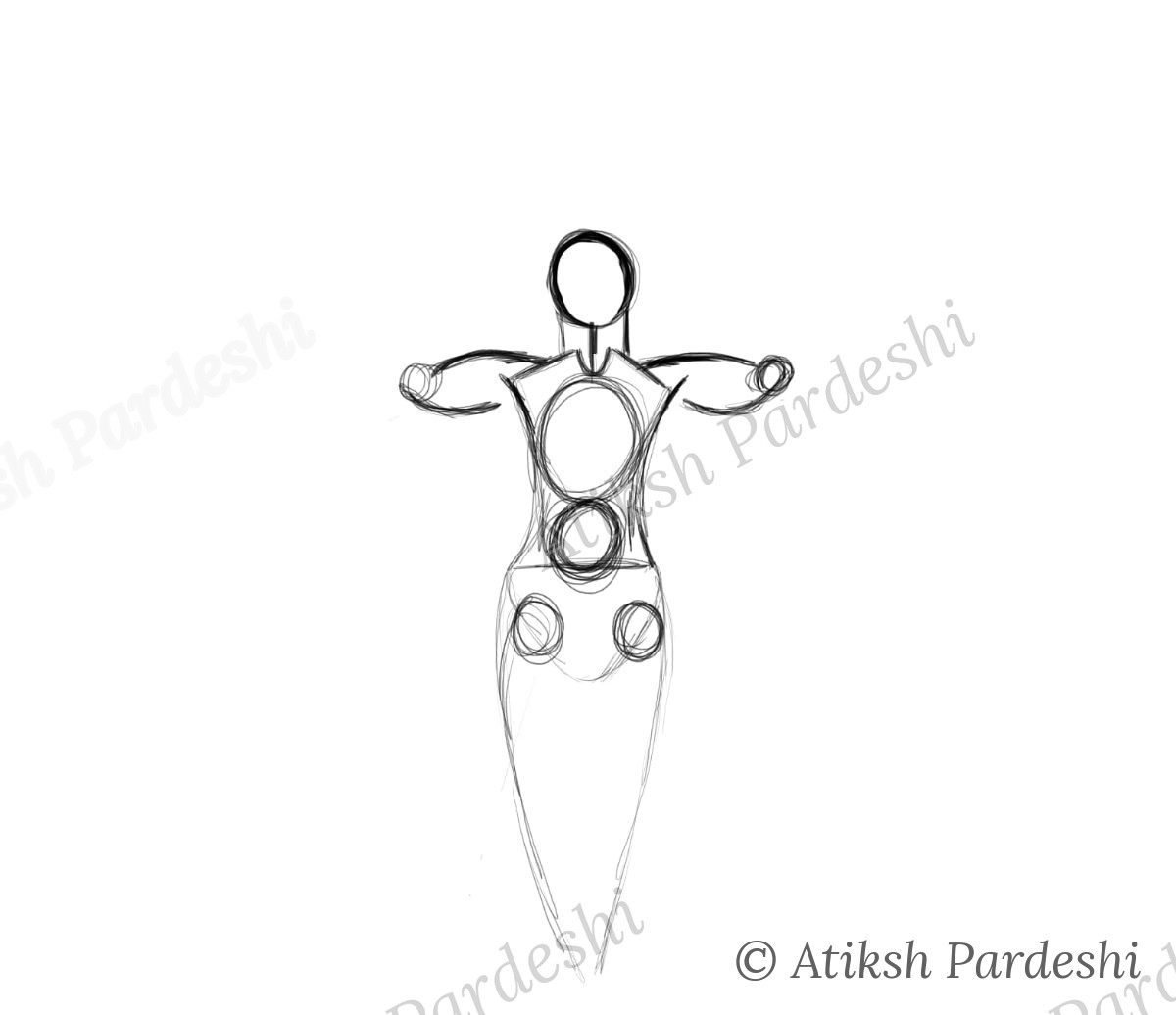 Construction study of a torso using basic shapes