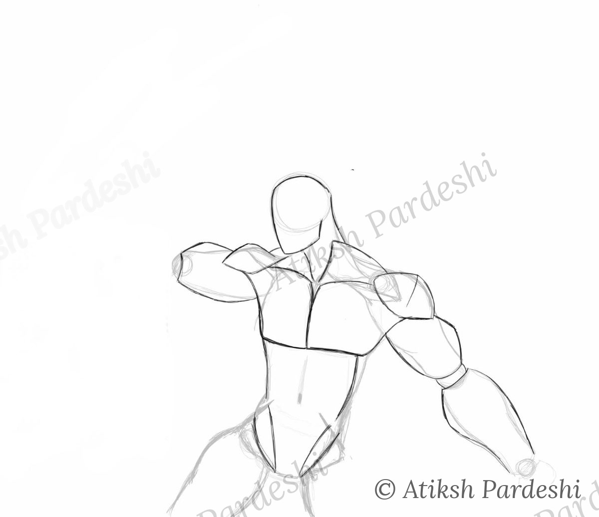 Dynamic pose study of an armored figure